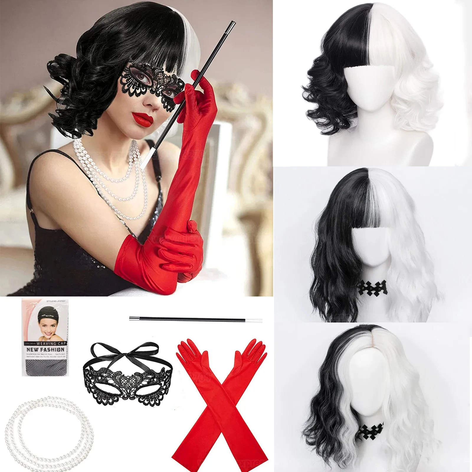 Synthetic Braided Wigs For Black Women - Parrucca Cosplay Cruella de Vil Anime,
