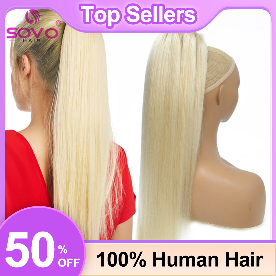 Seamless Clip In Hair Extensions Human Hair - SOVO Coulisse Coda di cavallo Capelli
