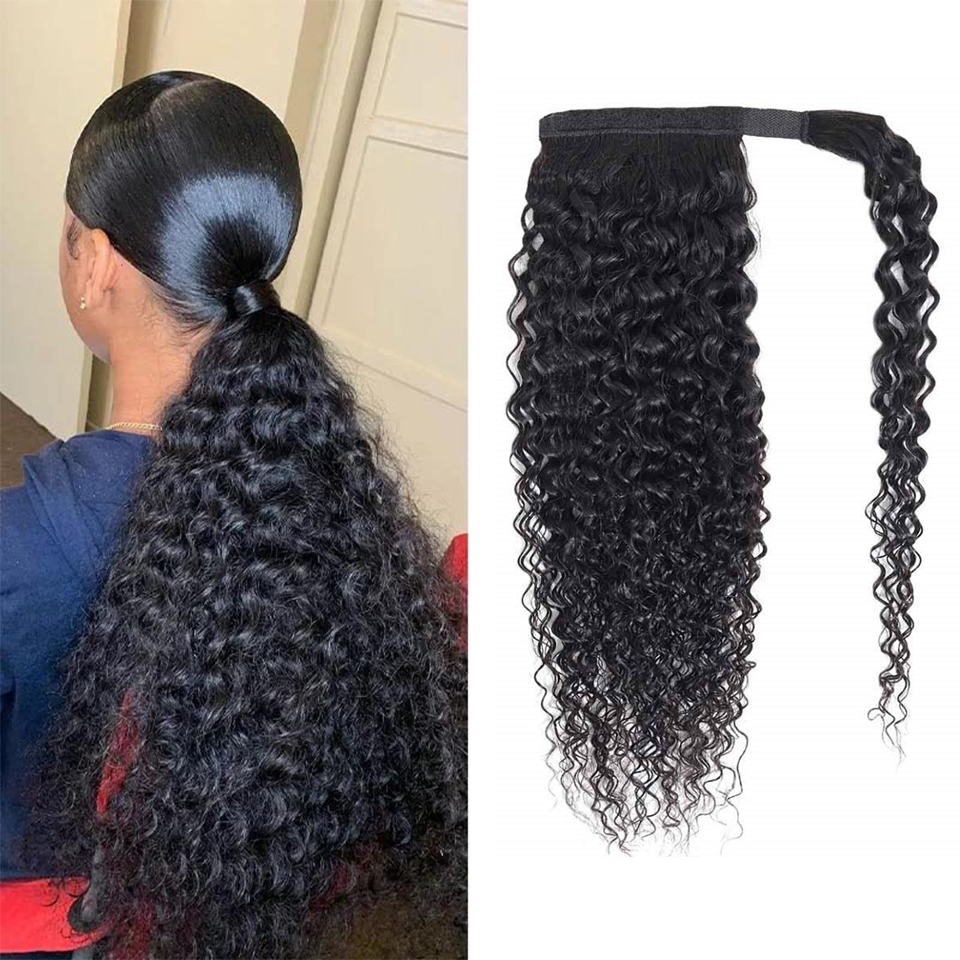 Seamless Clip In Hair Extensions Human Hair - Extension per Coda di Cavallo Ricci