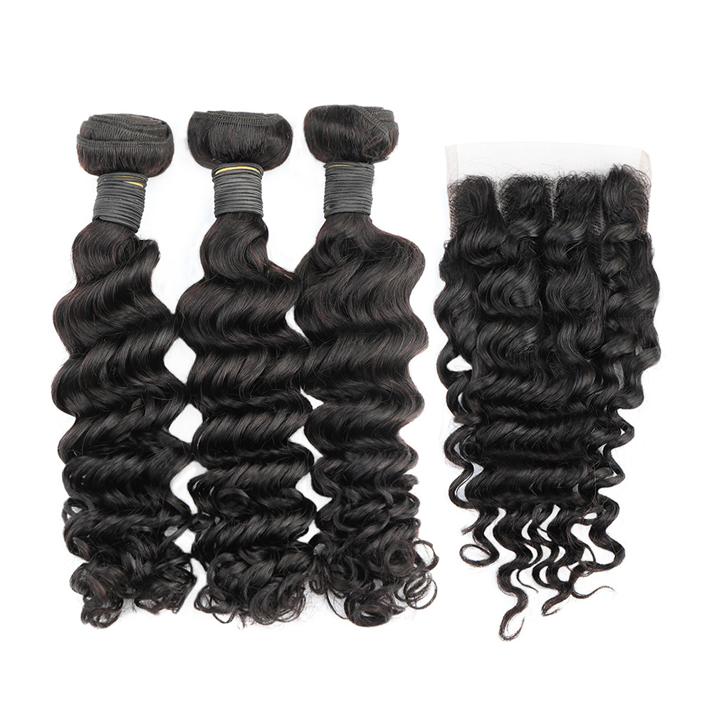 Deep Wave 3 Bundles With Closure - Fasci di onde profonde con chiusura