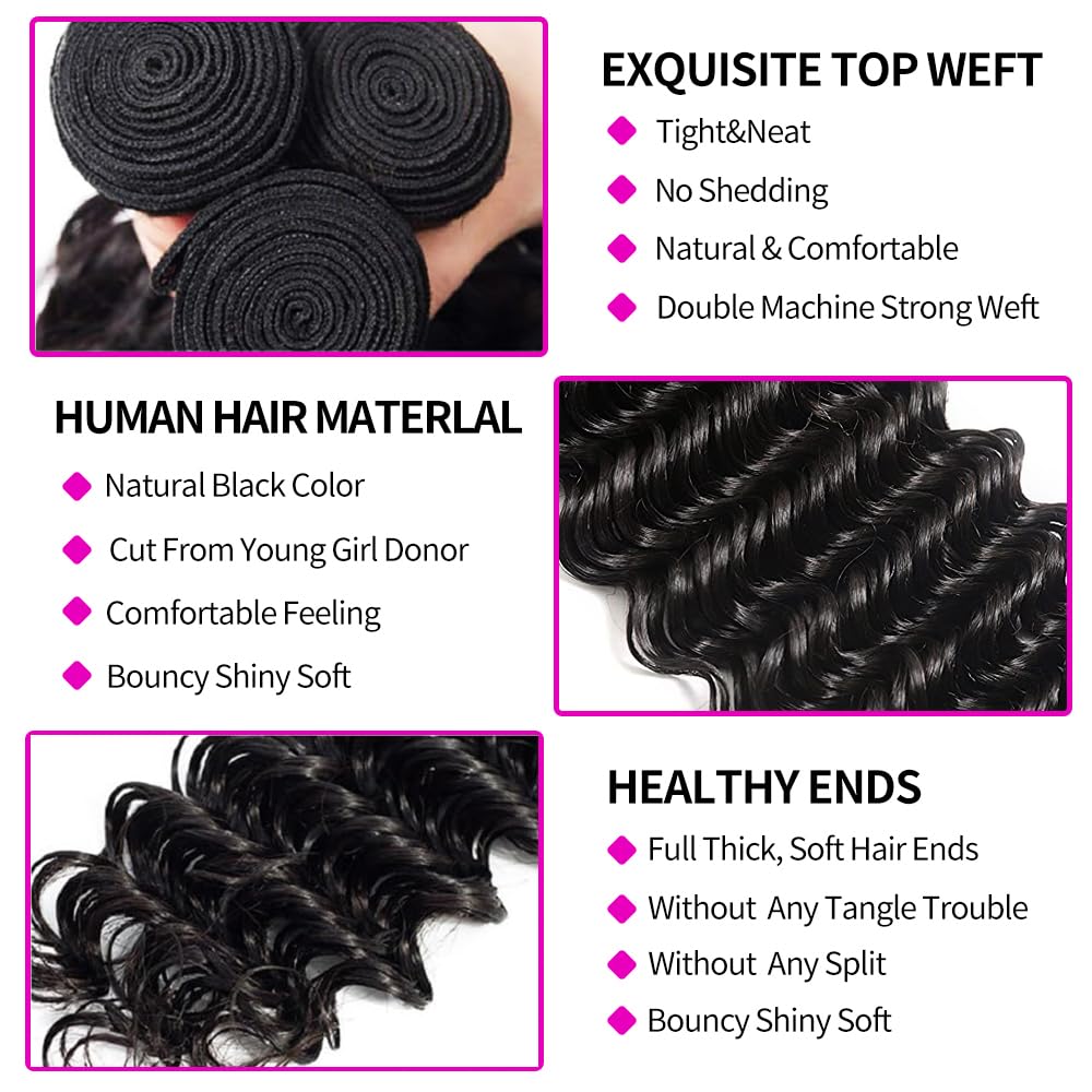 Extension di Capelli Umani Ond - Deep Wave 3 Bundles With Closure recensione e prezzo